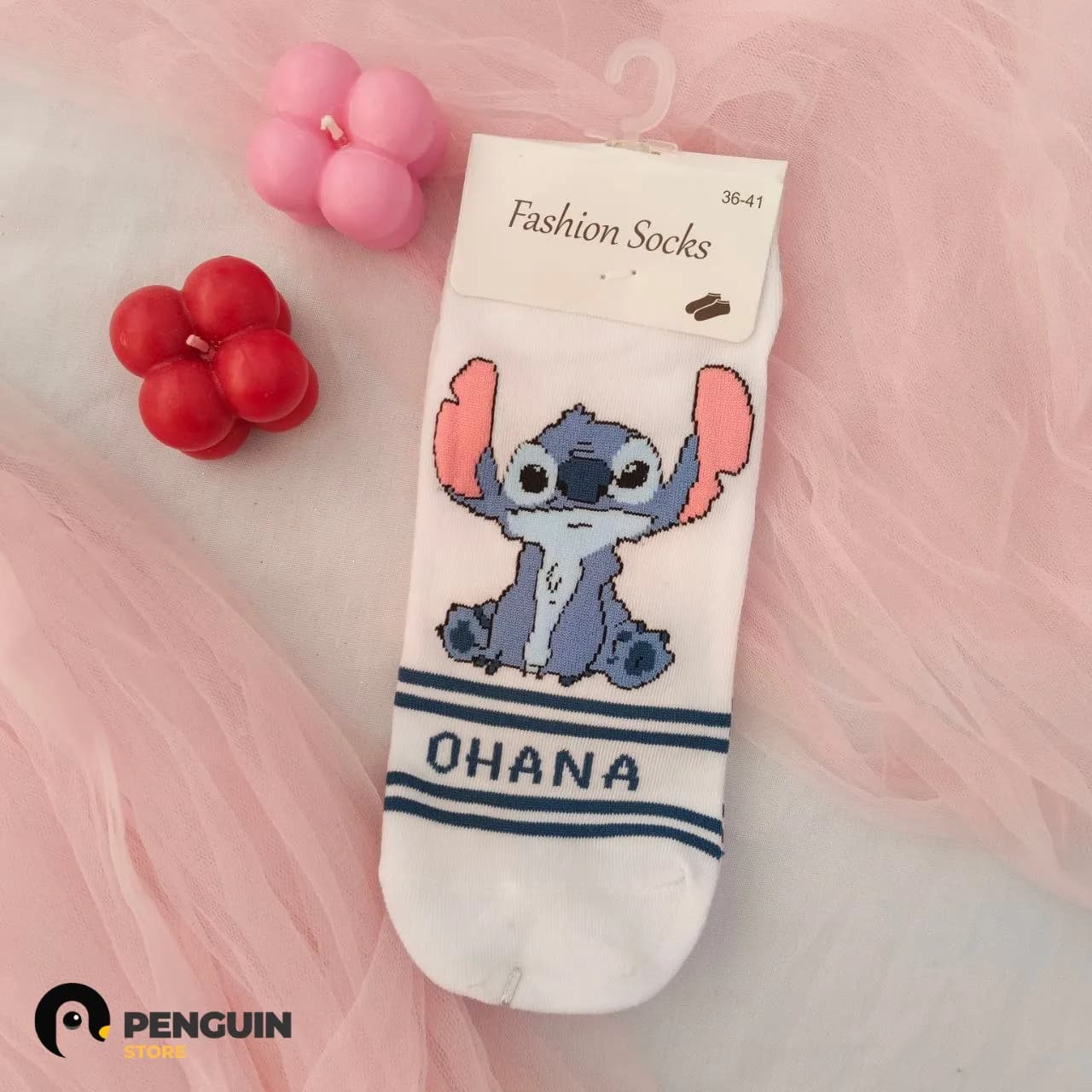 شراب "ستيتش" (Ohana) الأبيض - شراب فاشون بتصميم "أوهانا" الكلاسيكي والخطوط البحرية من Penguin Store 💙🧦✨